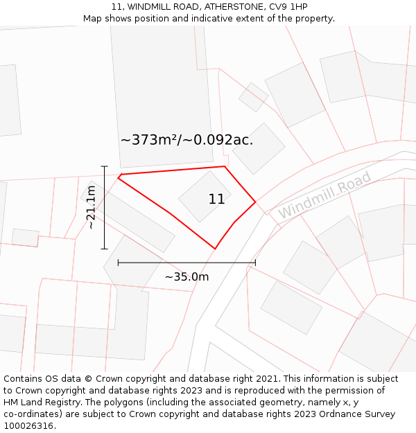 11, WINDMILL ROAD, ATHERSTONE, CV9 1HP: Plot and title map
