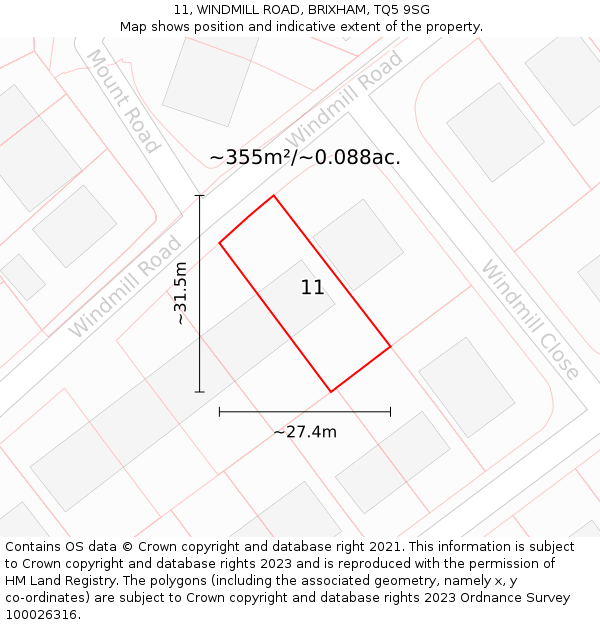 11, WINDMILL ROAD, BRIXHAM, TQ5 9SG: Plot and title map