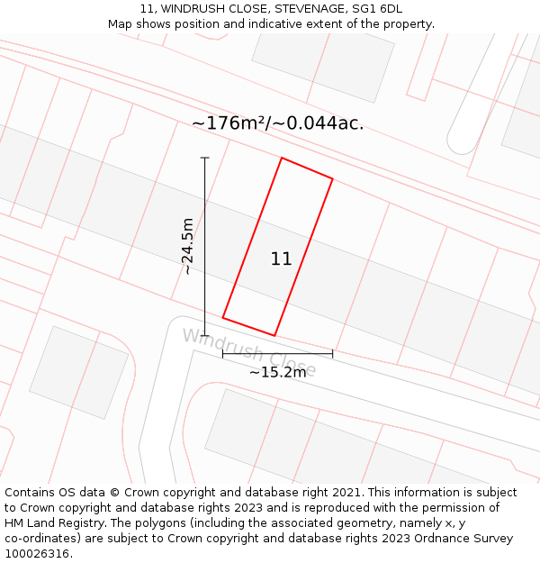 11, WINDRUSH CLOSE, STEVENAGE, SG1 6DL: Plot and title map