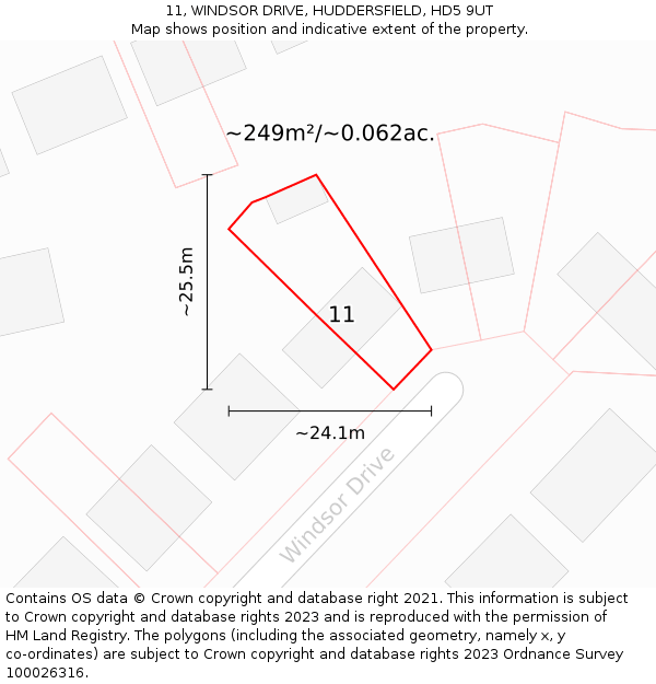 11, WINDSOR DRIVE, HUDDERSFIELD, HD5 9UT: Plot and title map