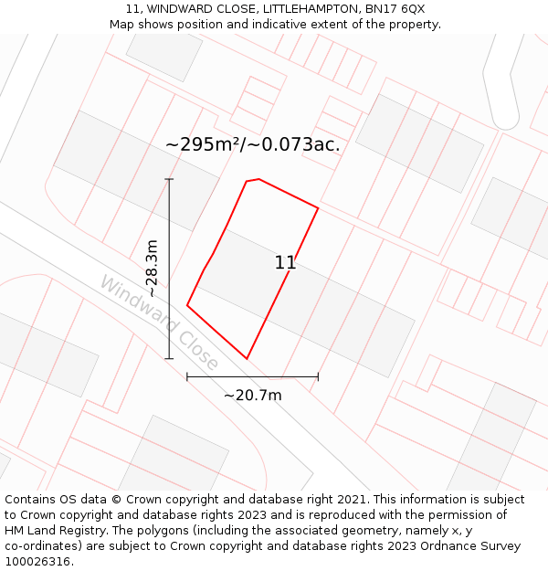 11, WINDWARD CLOSE, LITTLEHAMPTON, BN17 6QX: Plot and title map