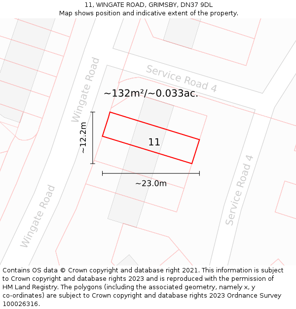 11, WINGATE ROAD, GRIMSBY, DN37 9DL: Plot and title map