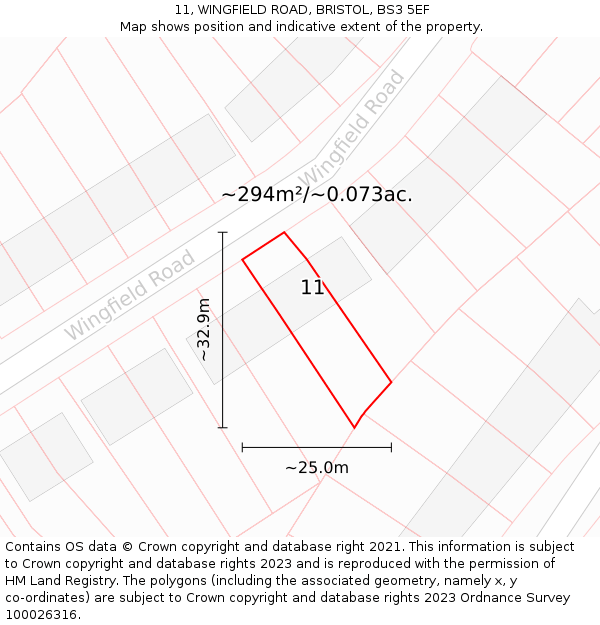 11, WINGFIELD ROAD, BRISTOL, BS3 5EF: Plot and title map