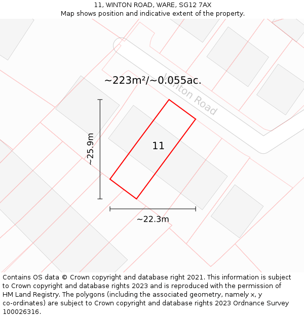 11, WINTON ROAD, WARE, SG12 7AX: Plot and title map