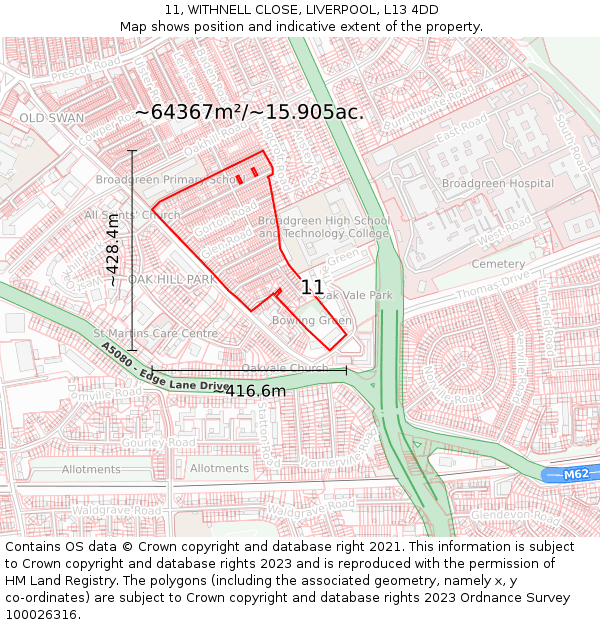 11, WITHNELL CLOSE, LIVERPOOL, L13 4DD: Plot and title map