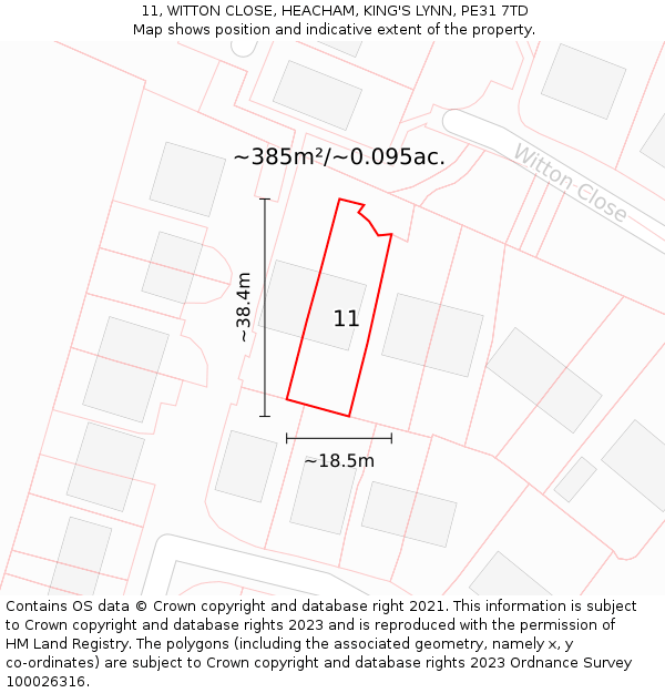 11, WITTON CLOSE, HEACHAM, KING'S LYNN, PE31 7TD: Plot and title map