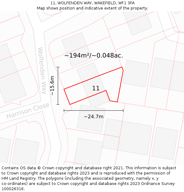 11, WOLFENDEN WAY, WAKEFIELD, WF1 3FA: Plot and title map