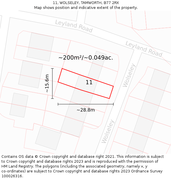 11, WOLSELEY, TAMWORTH, B77 2RX: Plot and title map
