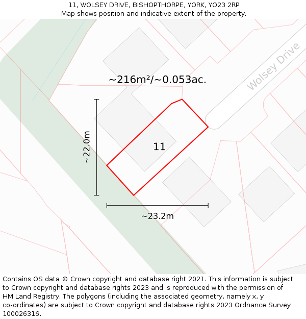 11, WOLSEY DRIVE, BISHOPTHORPE, YORK, YO23 2RP: Plot and title map