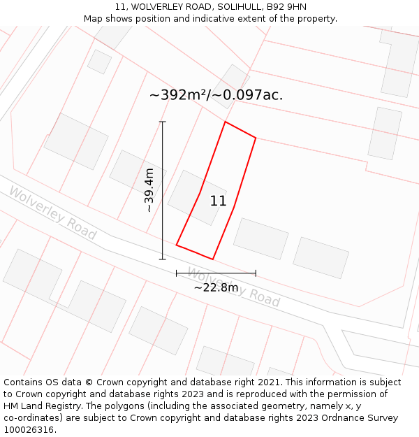 11, WOLVERLEY ROAD, SOLIHULL, B92 9HN: Plot and title map