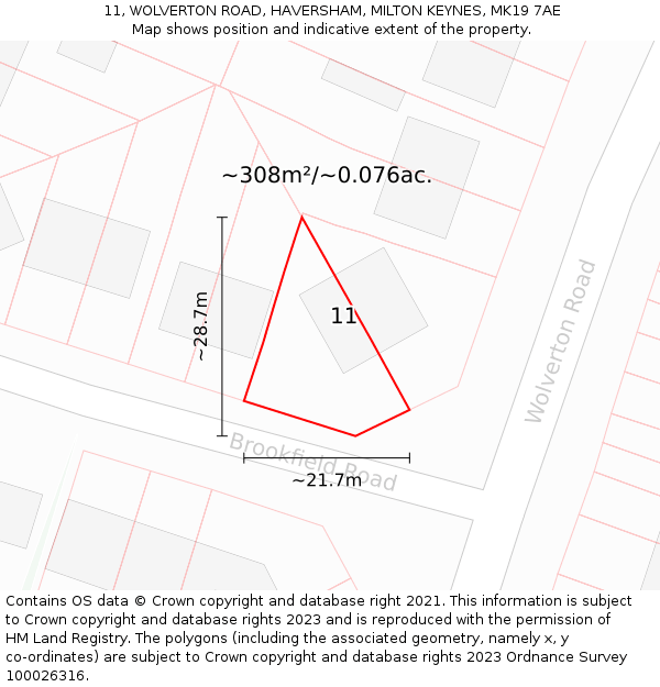11, WOLVERTON ROAD, HAVERSHAM, MILTON KEYNES, MK19 7AE: Plot and title map