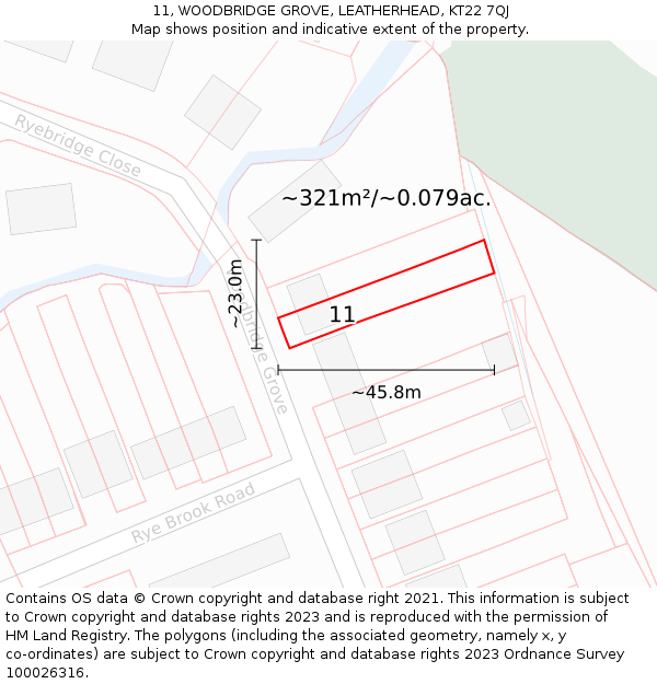 11, WOODBRIDGE GROVE, LEATHERHEAD, KT22 7QJ: Plot and title map