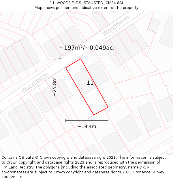 11, WOODFIELDS, STANSTED, CM24 8AL: Plot and title map