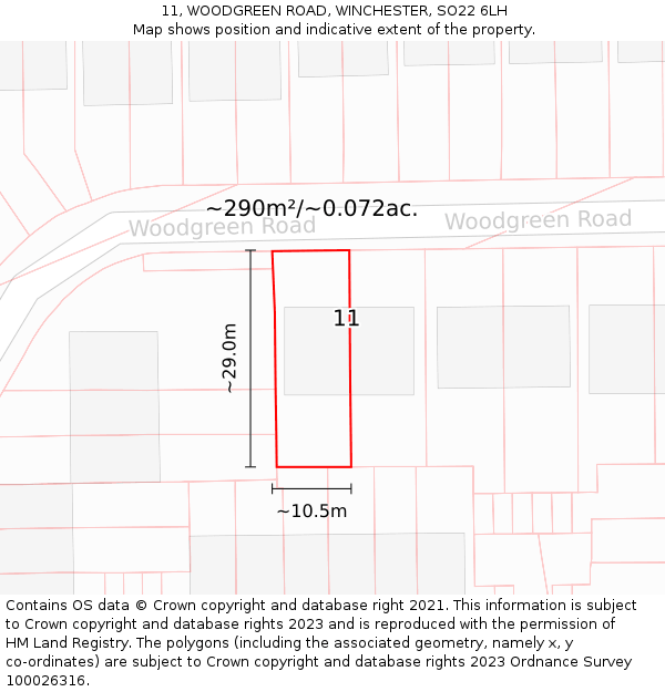 11, WOODGREEN ROAD, WINCHESTER, SO22 6LH: Plot and title map