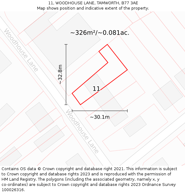 11, WOODHOUSE LANE, TAMWORTH, B77 3AE: Plot and title map