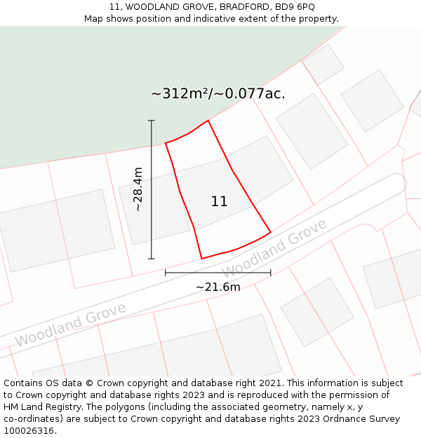 11, WOODLAND GROVE, BRADFORD, BD9 6PQ: Plot and title map