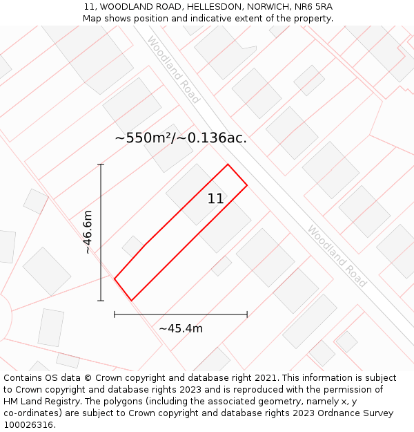 11, WOODLAND ROAD, HELLESDON, NORWICH, NR6 5RA: Plot and title map