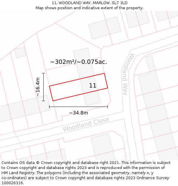 11, WOODLAND WAY, MARLOW, SL7 3LD: Plot and title map