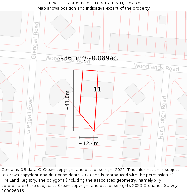 11, WOODLANDS ROAD, BEXLEYHEATH, DA7 4AF: Plot and title map