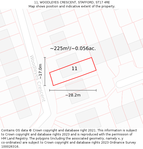 11, WOODLEYES CRESCENT, STAFFORD, ST17 4RE: Plot and title map