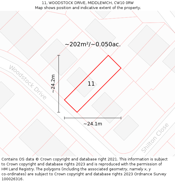 11, WOODSTOCK DRIVE, MIDDLEWICH, CW10 0RW: Plot and title map