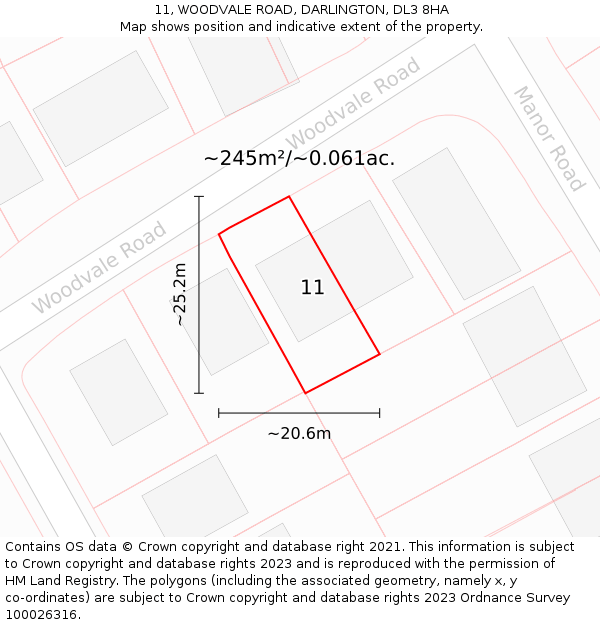 11, WOODVALE ROAD, DARLINGTON, DL3 8HA: Plot and title map