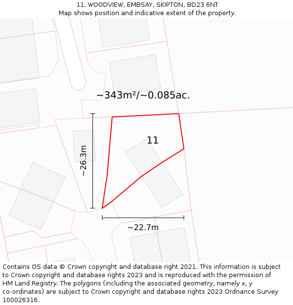 11, WOODVIEW, EMBSAY, SKIPTON, BD23 6NT: Plot and title map
