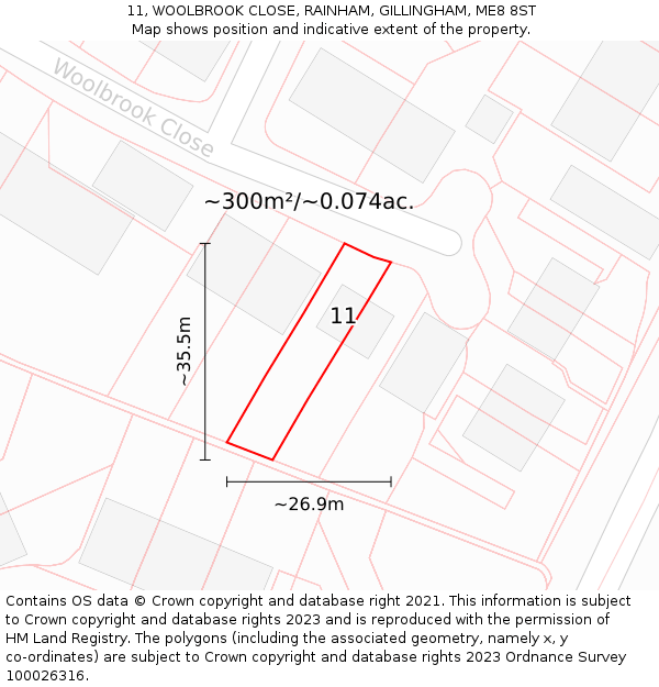 11, WOOLBROOK CLOSE, RAINHAM, GILLINGHAM, ME8 8ST: Plot and title map