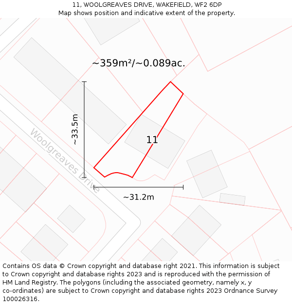 11, WOOLGREAVES DRIVE, WAKEFIELD, WF2 6DP: Plot and title map