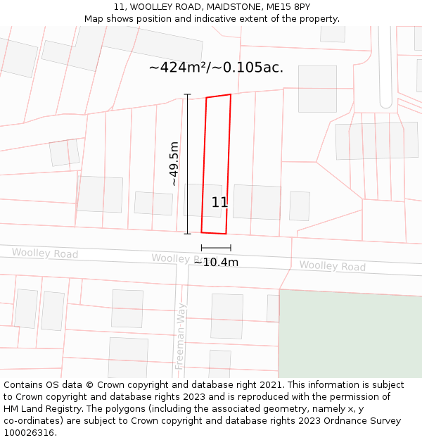 11, WOOLLEY ROAD, MAIDSTONE, ME15 8PY: Plot and title map