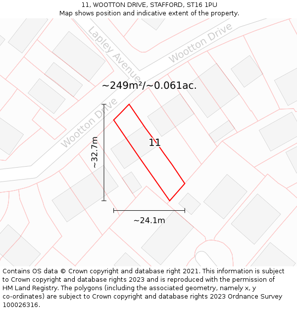 11, WOOTTON DRIVE, STAFFORD, ST16 1PU: Plot and title map
