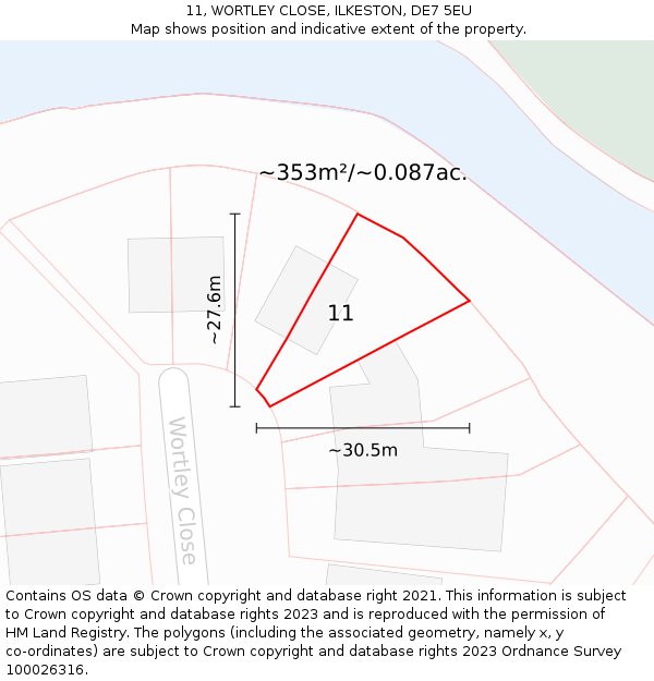11, WORTLEY CLOSE, ILKESTON, DE7 5EU: Plot and title map