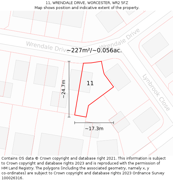 11, WRENDALE DRIVE, WORCESTER, WR2 5FZ: Plot and title map