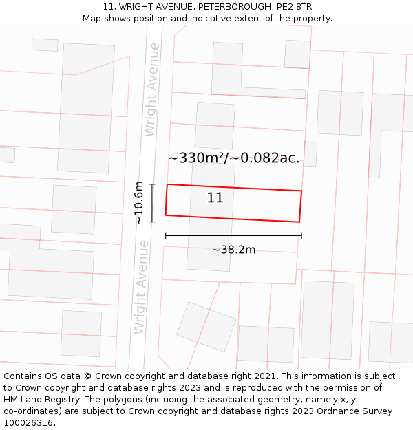 11, WRIGHT AVENUE, PETERBOROUGH, PE2 8TR: Plot and title map