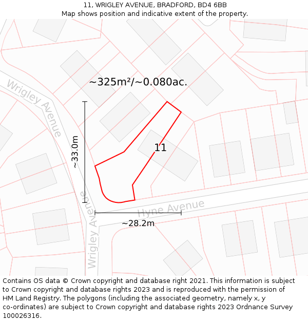 11, WRIGLEY AVENUE, BRADFORD, BD4 6BB: Plot and title map