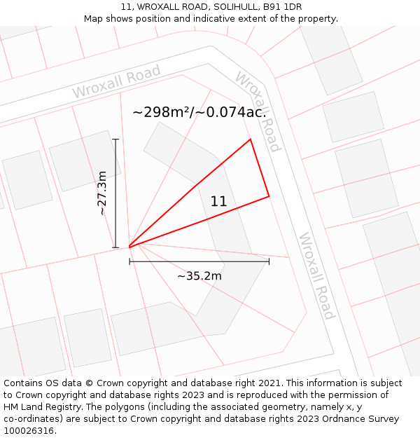11, WROXALL ROAD, SOLIHULL, B91 1DR: Plot and title map