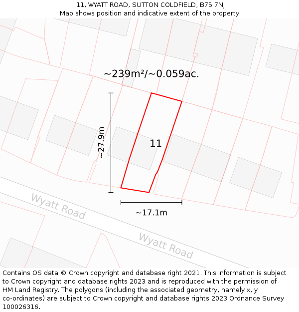 11, WYATT ROAD, SUTTON COLDFIELD, B75 7NJ: Plot and title map