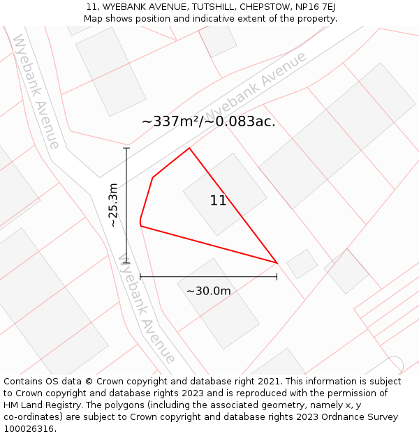 11, WYEBANK AVENUE, TUTSHILL, CHEPSTOW, NP16 7EJ: Plot and title map