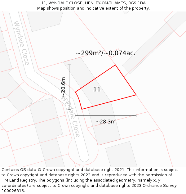 11, WYNDALE CLOSE, HENLEY-ON-THAMES, RG9 1BA: Plot and title map
