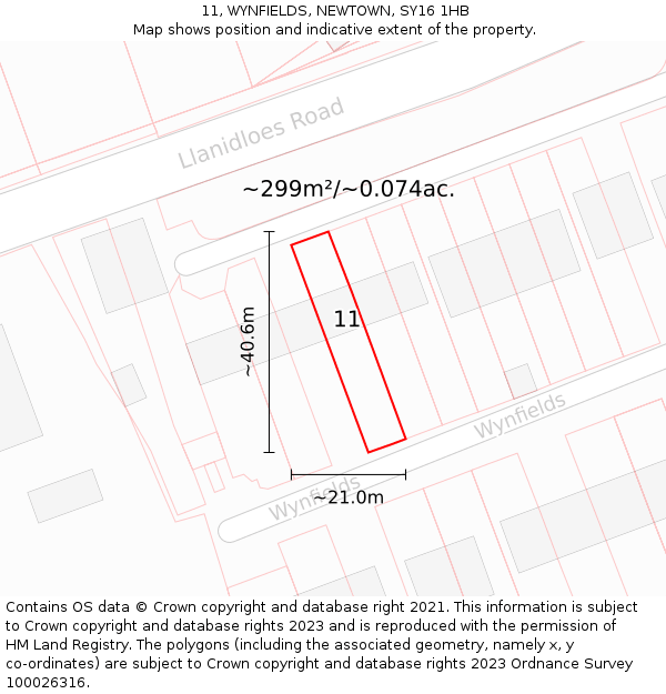 11, WYNFIELDS, NEWTOWN, SY16 1HB: Plot and title map