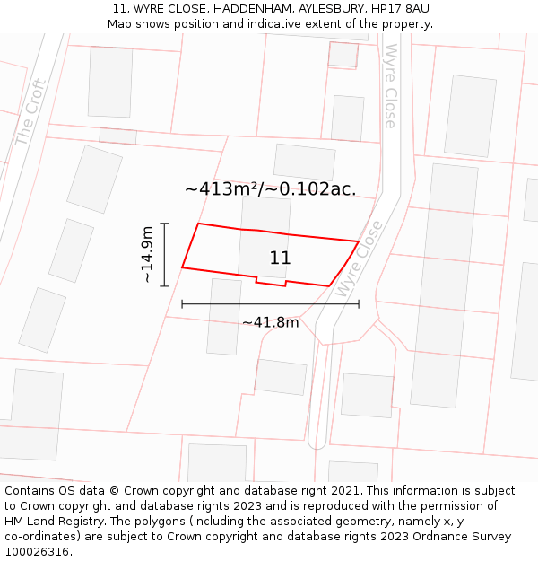 11, WYRE CLOSE, HADDENHAM, AYLESBURY, HP17 8AU: Plot and title map