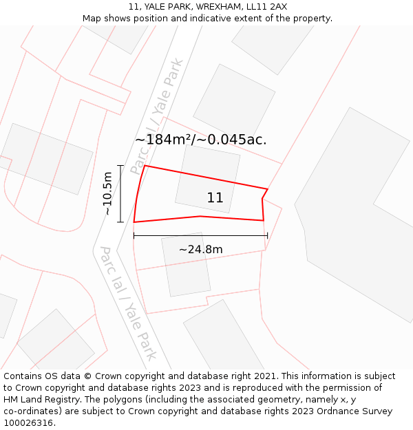 11, YALE PARK, WREXHAM, LL11 2AX: Plot and title map