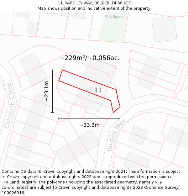 11, YARDLEY WAY, BELPER, DE56 0ES: Plot and title map