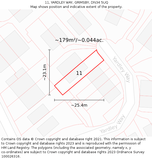 11, YARDLEY WAY, GRIMSBY, DN34 5UQ: Plot and title map