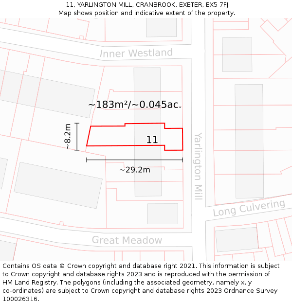 11, YARLINGTON MILL, CRANBROOK, EXETER, EX5 7FJ: Plot and title map