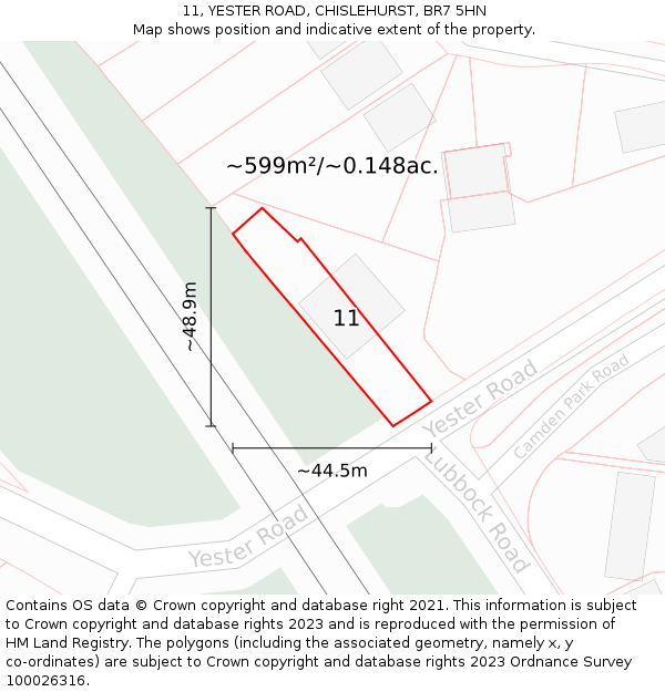 11, YESTER ROAD, CHISLEHURST, BR7 5HN: Plot and title map