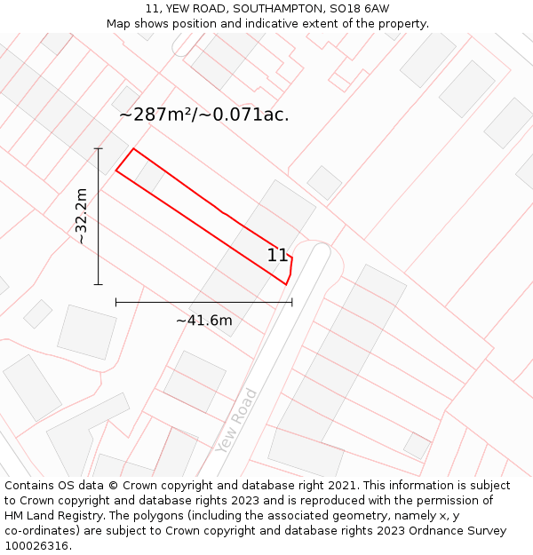 11, YEW ROAD, SOUTHAMPTON, SO18 6AW: Plot and title map