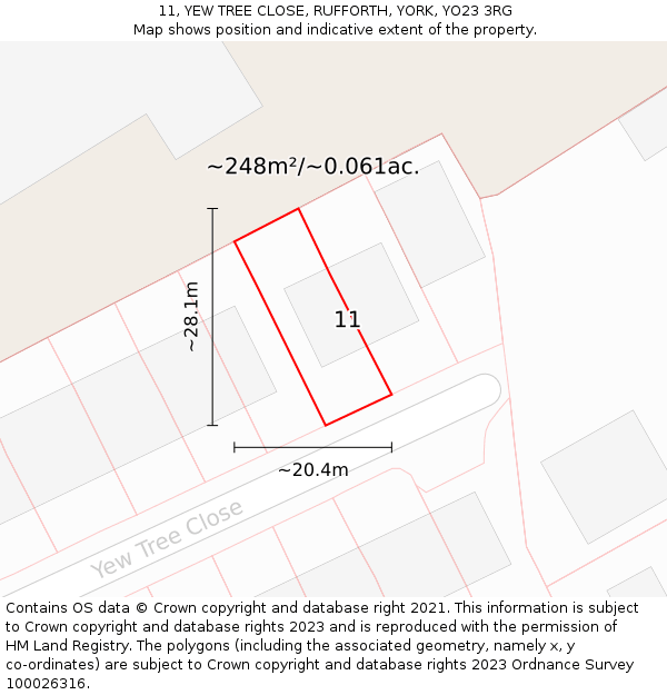 11, YEW TREE CLOSE, RUFFORTH, YORK, YO23 3RG: Plot and title map