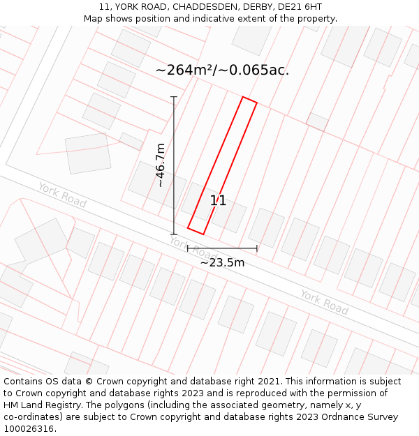 11, YORK ROAD, CHADDESDEN, DERBY, DE21 6HT: Plot and title map