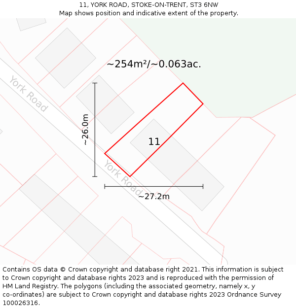 11, YORK ROAD, STOKE-ON-TRENT, ST3 6NW: Plot and title map